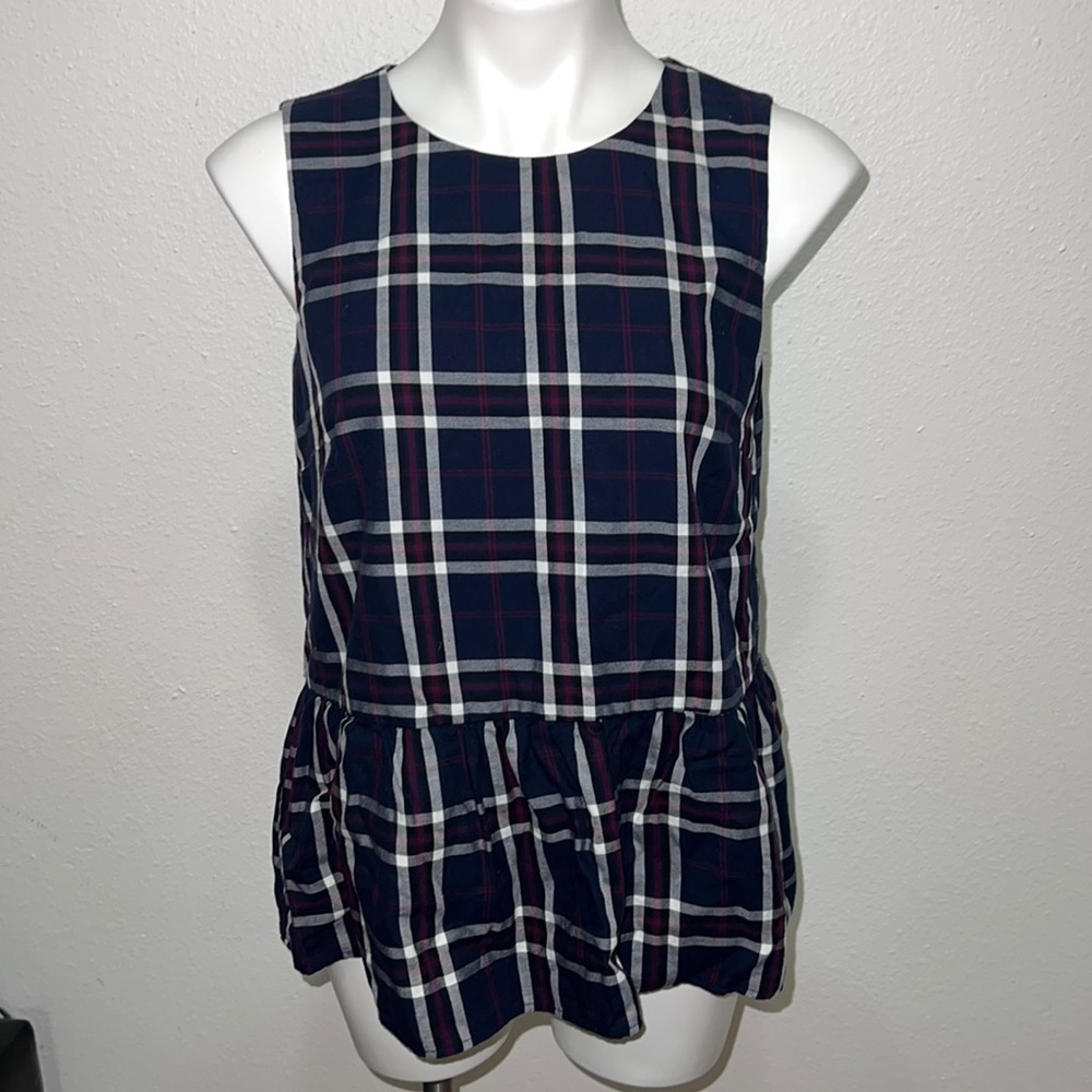 Halogen Plaid Purple Navy Sleeveless Top Sz MP
